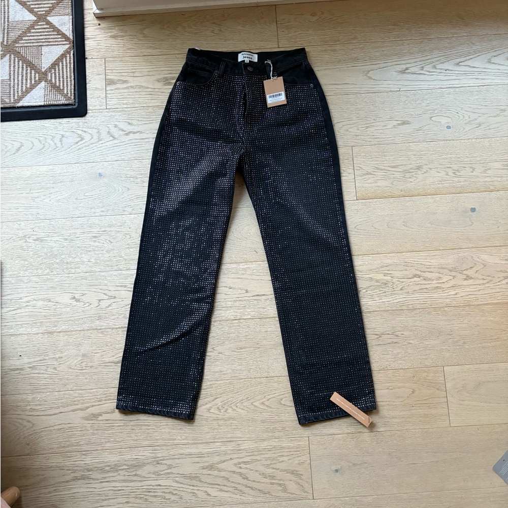 Reformation Vana Sparkle Abby Jeans (Black Sparkly High Rise Jeans)
